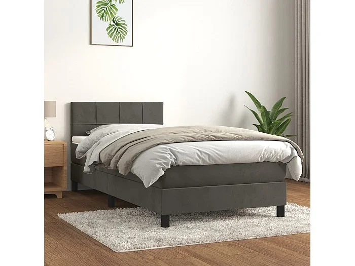 Cama box spring con colchón terciopelo gris oscuro 80×200 cm