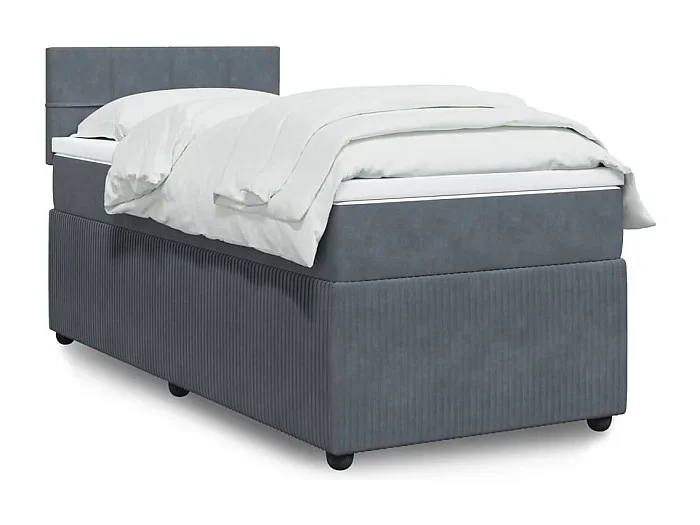 Cama box spring con colchón terciopelo gris oscuro 80×200 cm