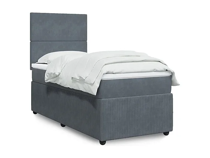 Cama box spring con colchón terciopelo gris oscuro 80×200 cm