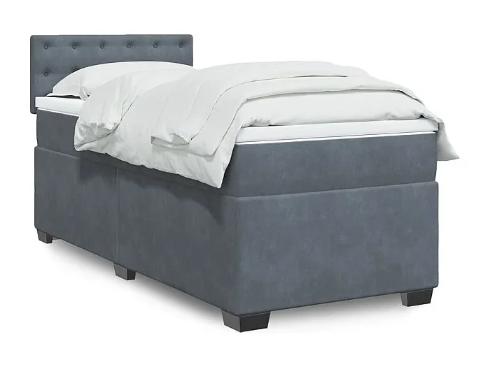 Cama box spring con colchón terciopelo gris oscuro 80×200 cm
