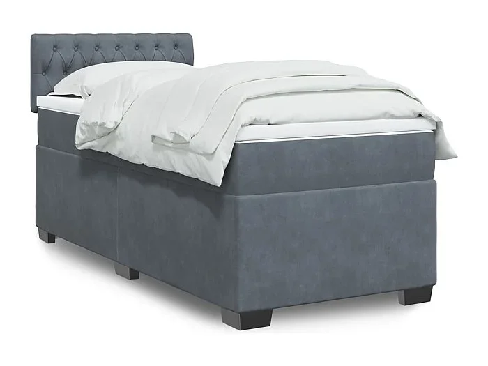 Cama box spring con colchón terciopelo gris oscuro 90×190 cm