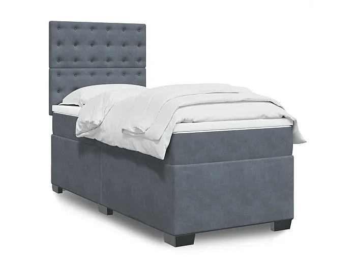Cama box spring con colchón terciopelo gris oscuro 90×190 cm