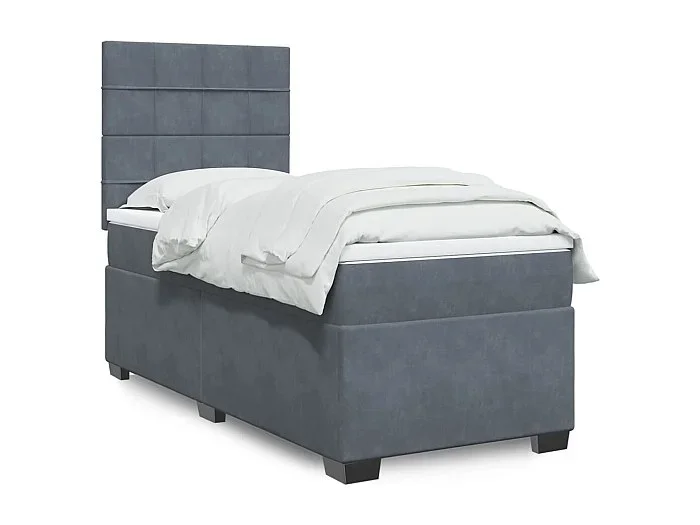 Cama box spring con colchón terciopelo gris oscuro 90×190 cm