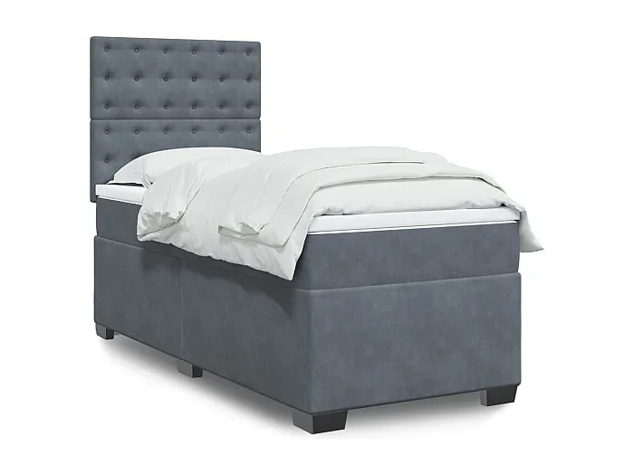 Cama box spring con colchón terciopelo gris oscuro 90×200 cm