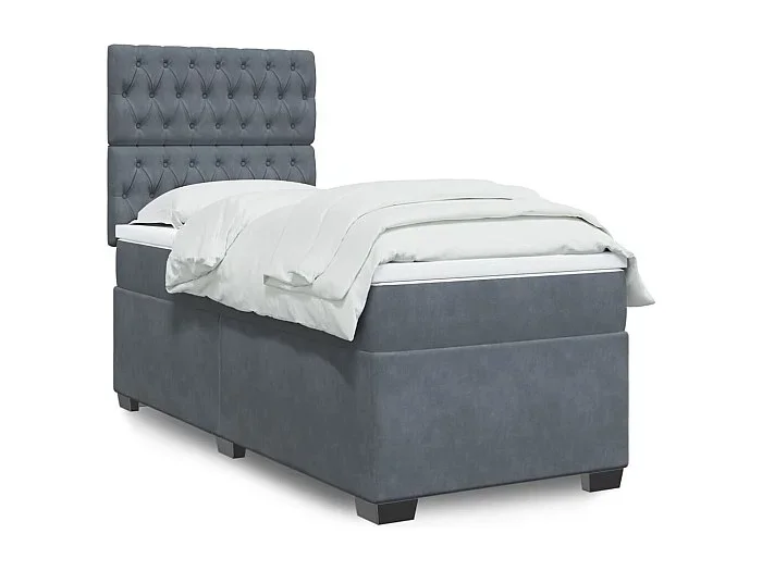 Cama box spring con colchón terciopelo gris oscuro 90×200 cm