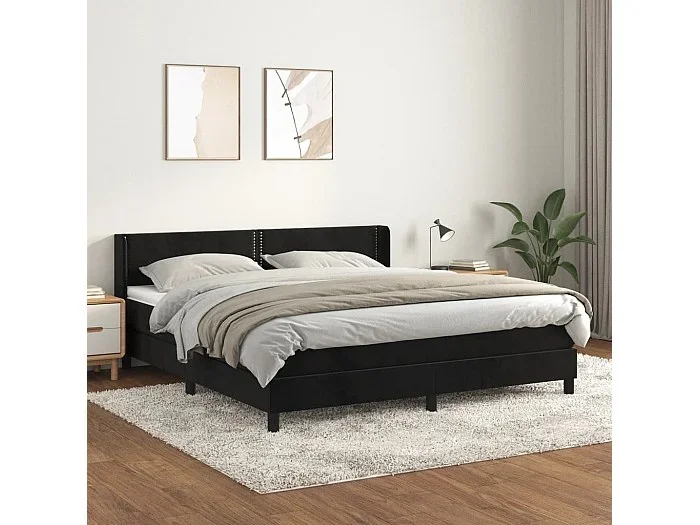 Cama box spring con colchón terciopelo negro 160×200 cm