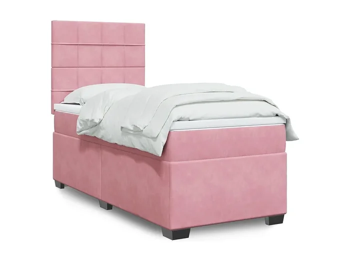 Cama box spring con colchón terciopelo rosa 80×200 cm