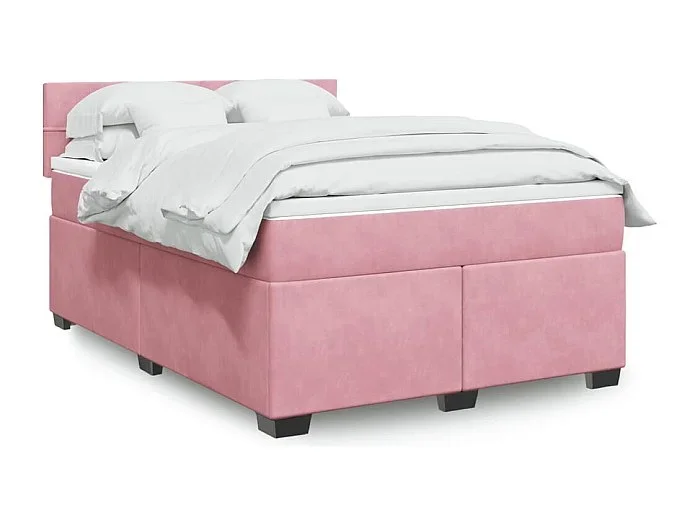 Cama box spring con colchón terciopelo rosa oscuro 140×200 cm