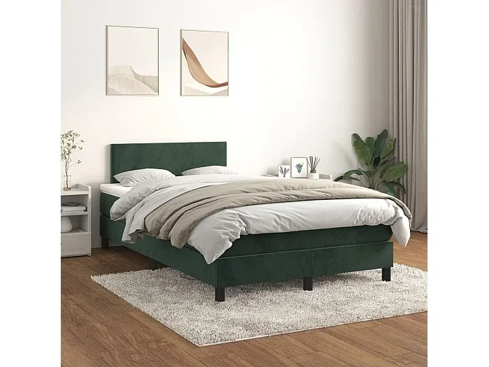 Cama box spring con colchón terciopelo verde oscuro 120×200 cm