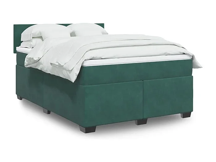 Cama box spring con colchón terciopelo verde oscuro 140×190 cm