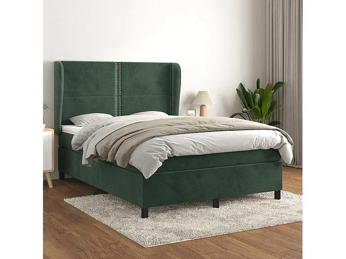 Cama box spring con colchón terciopelo verde oscuro 140×200 cm