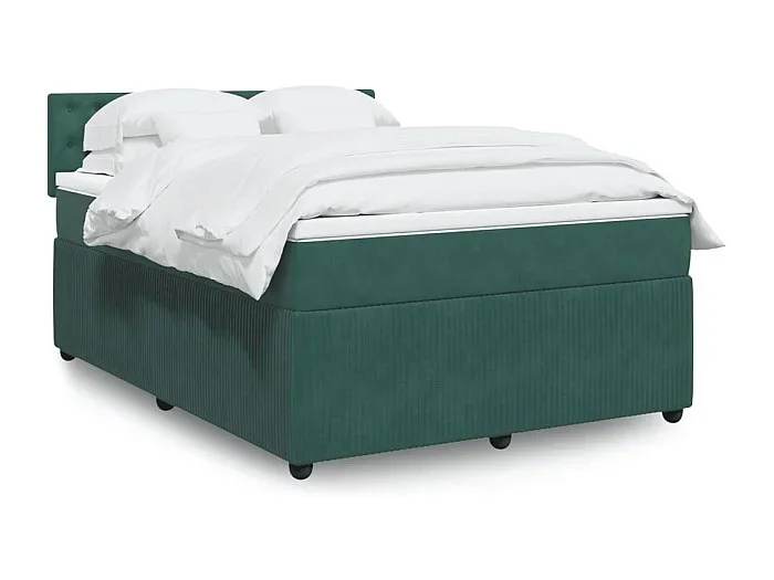 Cama box spring con colchón terciopelo verde oscuro 160×200 cm