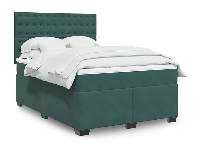 Cama box spring con colchón terciopelo verde oscuro 160×200 cm