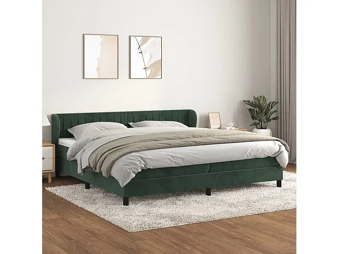 Cama box spring con colchón terciopelo verde oscuro 200×200 cm