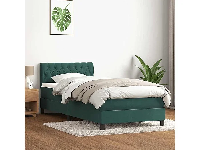Cama box spring con colchón terciopelo verde oscuro 80×220 cm
