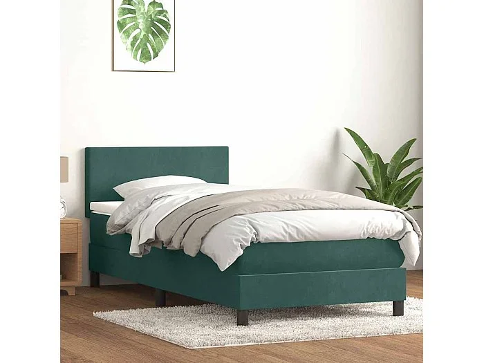 Cama box spring con colchón terciopelo verde oscuro 80×220 cm