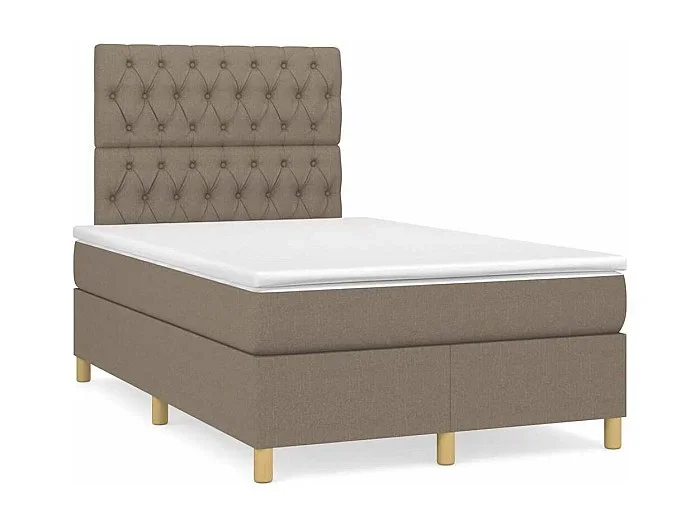 Cama box spring con colchón y LED tela gris taupe 120×190 cm