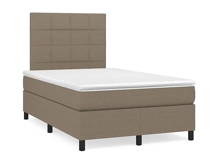 Cama box spring con colchón y LED tela gris taupe 120×190 cm