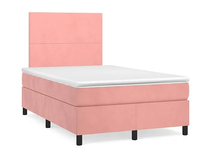 Cama box spring con colchón y LED terciopelo rosa 120×190 cm