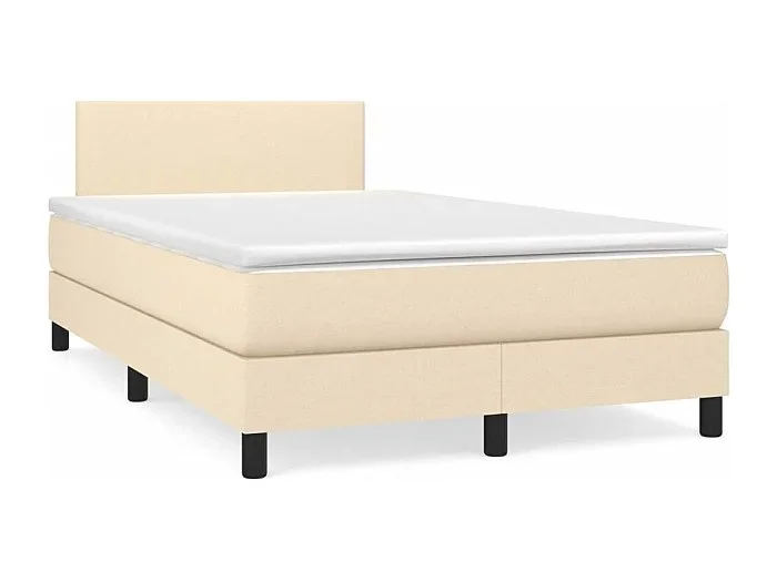 Cama box spring con colchón y luces LED tela crema 120×190 cm