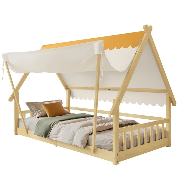 Cama cabaña,cama infantil de madera maciza 90x200cm,natural