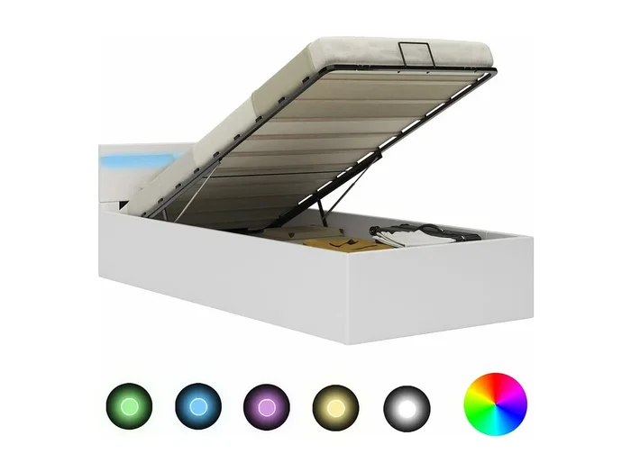 Cama canapé hidráulica con LED sin colchón blanco 90×200 cm