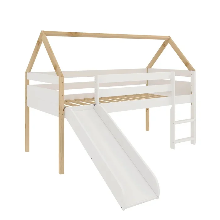 Cama casita tobogán madera blanco 90x190cm