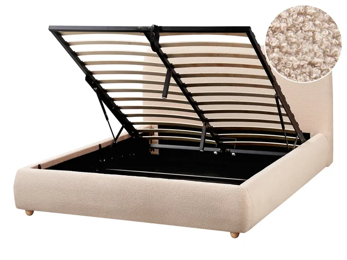 Cama con almacenaje Bouclé BLAGNAC 140 x 200 cm Beige