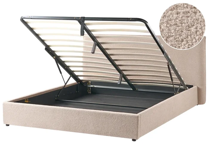 Cama con almacenaje Bouclé LAVAUR 180 x 200 cm Gris pardo