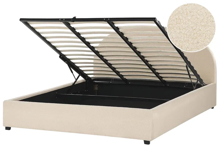 Cama con almacenaje Bouclé VAUCLUSE 180 x 200 cm Beige