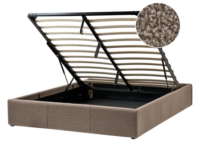 Cama con almacenaje sin cabecero Bouclé DINAN 140 x 200 cm Gris pardo