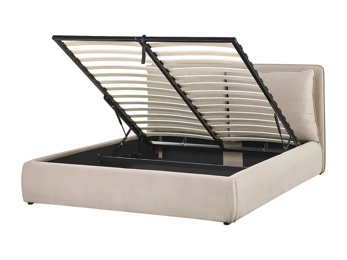 Cama con almacenaje Terciopelo BAJONNA 160 x 200 cm Beige