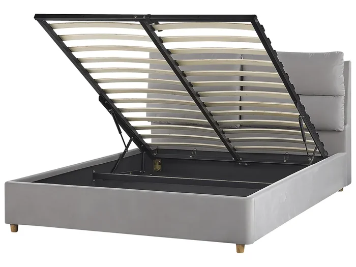 Cama con almacenaje Terciopelo BATILLY 140 x 200 cm Gris claro