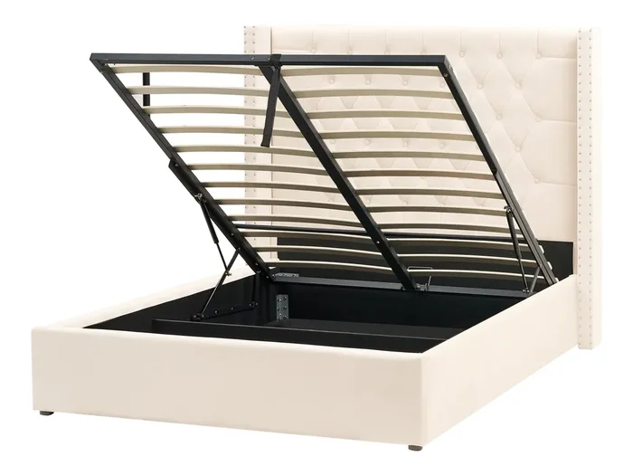 Cama con almacenaje Terciopelo LUBBON 140 x 200 cm Blanco crema