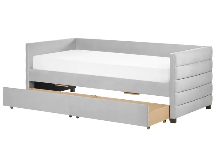 Cama con almacenaje Terciopelo MARRAY 90 x 200 cm Gris claro