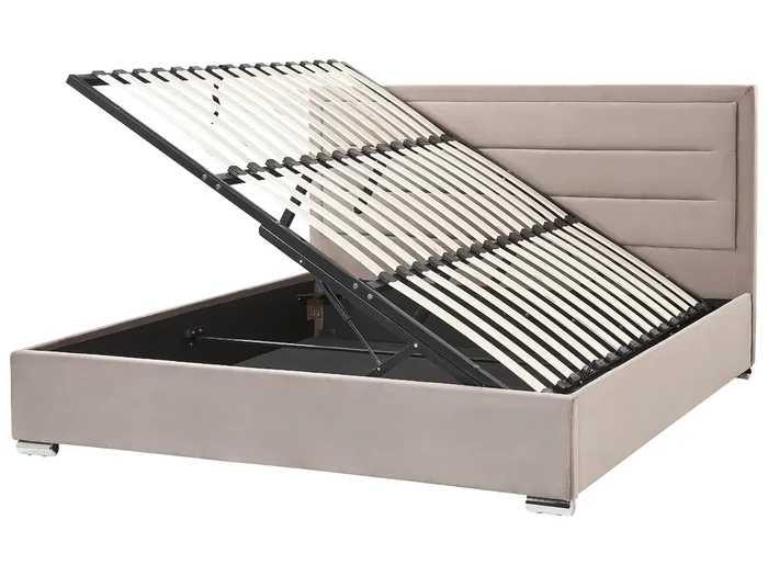 Cama con almacenaje Terciopelo ROUEN 180 x 200 cm Gris pardo