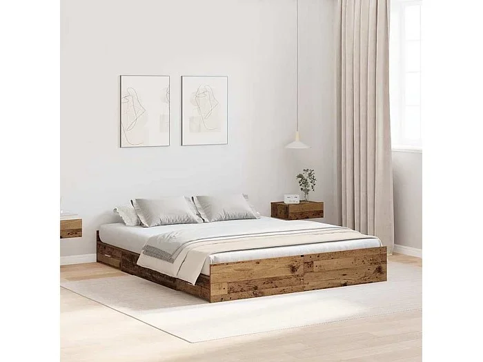 Cama con almacenamiento con cabecera Madera vieja 150 x 200 cm