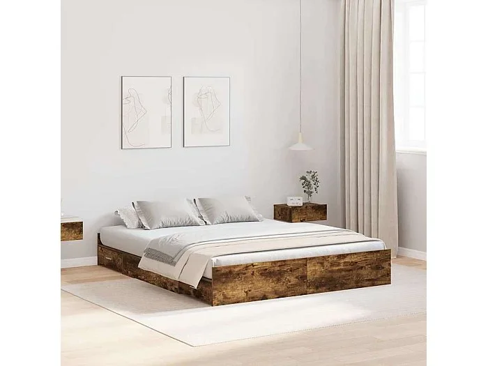 Cama con almacenamiento con cabecera Roble ahumado 135 x 190 cm