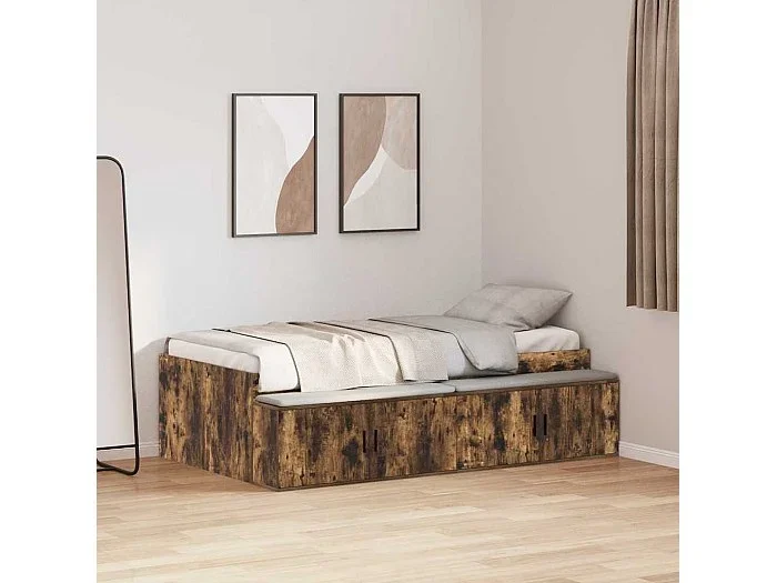Cama con almacenamiento Roble ahumado 90 x 190 cm