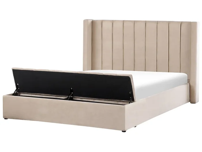 Cama con banco de almacenaje Terciopelo NOYERS 180 x 200 cm Beige