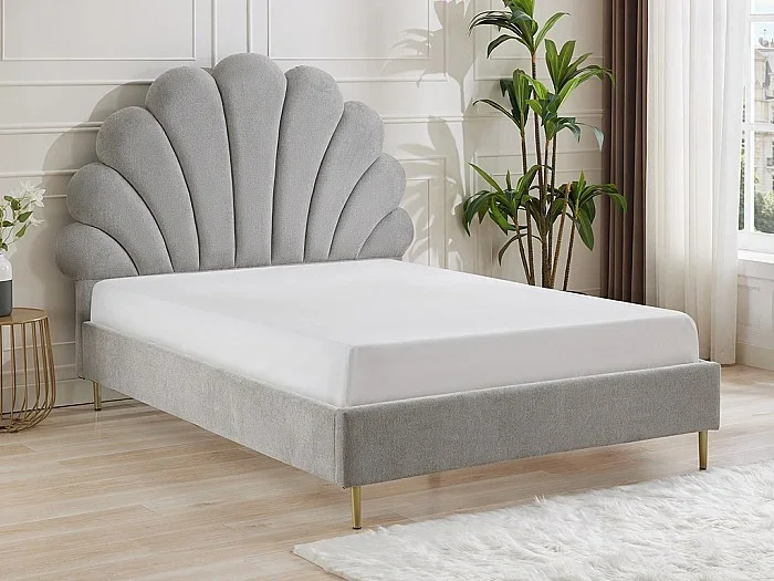 Cama con cabecero 140 x 190 cm – Tela – Gris claro + Colchón – LIVAYA
