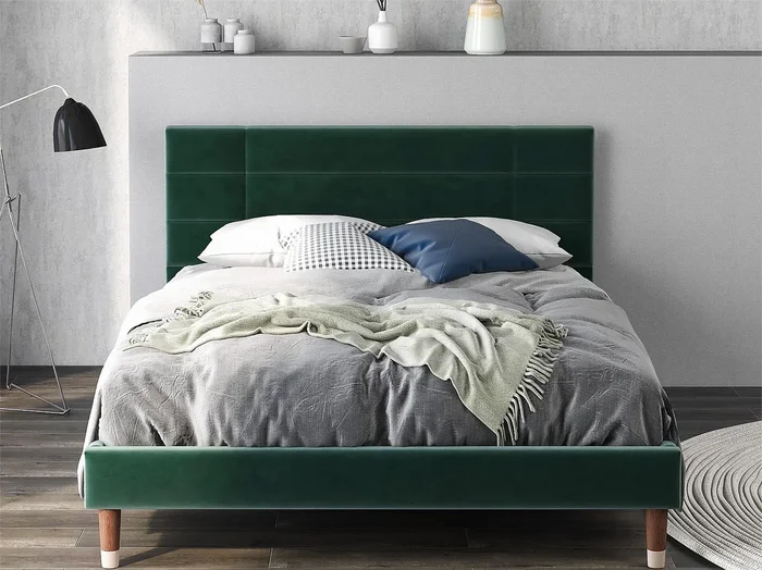 Cama con cabecero – 140 x 200 cm – terciopelo – verde