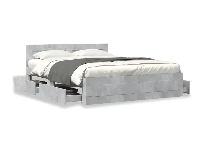 Cama con cabecero madera de ingeniería gris hormigón 160×200 cm