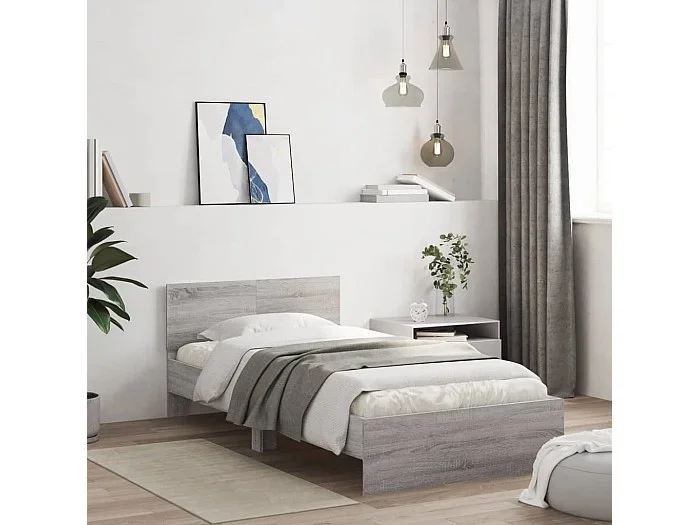Cama con cabecero madera de ingeniería gris Sonoma 100×200 cm