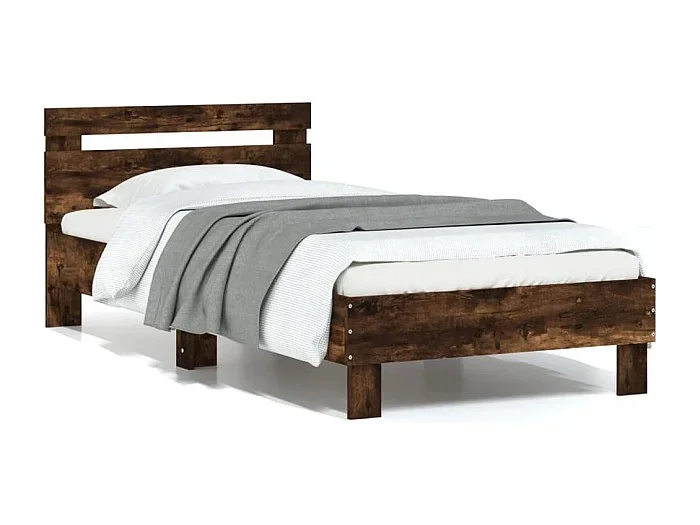 Cama con cabecero madera de ingeniería roble ahumado 90×200 cm