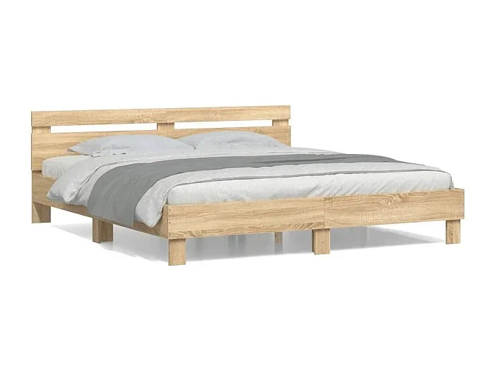Cama con cabecero madera de ingeniería roble Sonoma 200×200 cm
