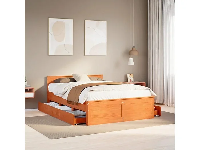 Cama con cabecero sin colchón madera maciza marrón 140×200 cm