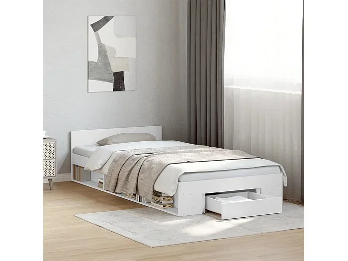 Cama con cajón madera de ingeniería blanca 75×190 cm