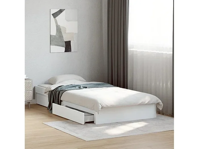 Cama con cajones madera de ingeniería blanca 90×200 cm