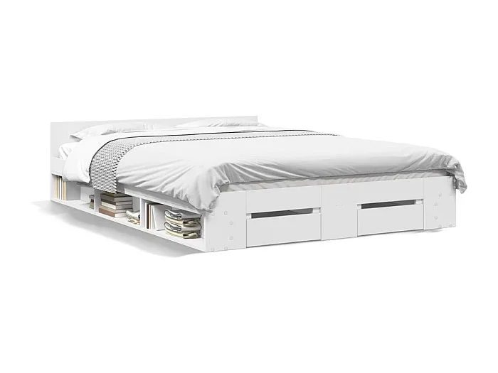 Cama con cajones madera de ingeniería blanco 135×190 cm
